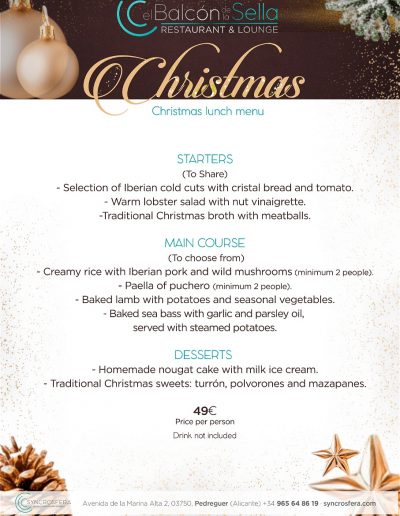 Christmas dinner at a restaurant with views over Costa Blanca.
